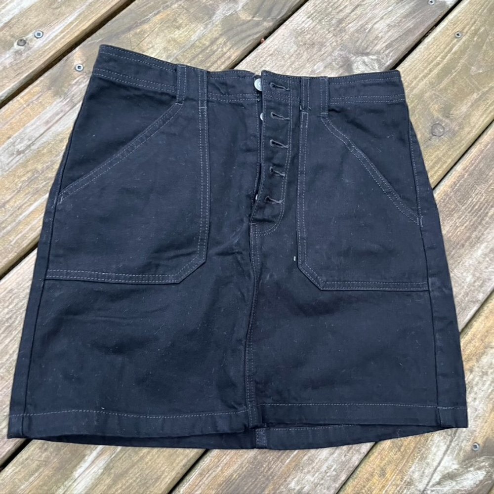 Hollister Womens 7 Black Denim Skirt Ultra High Rise Stone Wash Pockets
